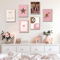 6Pcs Trendy Pink Leopard Wall Art Preppy Leopard Posters Prints Funky Coquett…