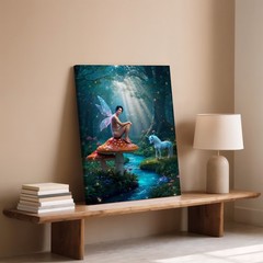 In A Magical Forest, A Whimsical Fairy With Translucent Wings Perches Wall Art