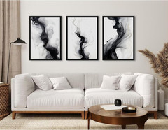 Modern Black & White Abstract Wall Art Set of 3 – Framed Canvas Decor 16×24
