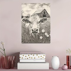 Canvas Art Framed Black White Cow Barn Dandelion Farm Sketch Wall Decor