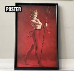 Devil Pinup Girl Horror Retro Art Poster Satan Devilish