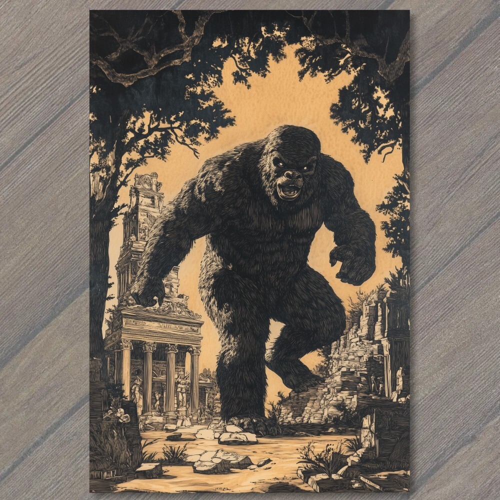 Art Print Bigfoot Walking Moonlit Forest Skulls Trees Mythical Creature Strange