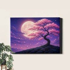 Cherry Blossom Tree Moon Wall Art Night Landscape Floral