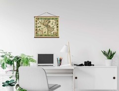 Ancient Antique Old 1625 Map: America, 100% Cotton Canvas Magnetic Wooden Hanger