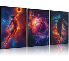 3 Pcs Dynamic Basketball Action Frameless Posters For Wall Decoration, Perfec…