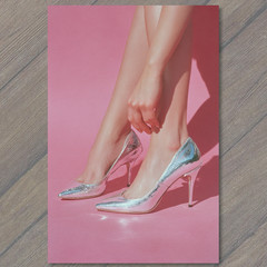 Art Print Silver Heels Pink Studio Fashion Minimal Glam Legs Closeup Aesthetic