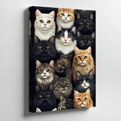 Diverse Cats Close Up Portraits Canvas Wall Art Cat Lover Gift Home Decor Print