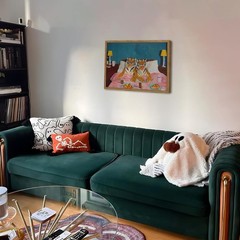 Framed Funny Tiger Wall Art, Eclectic Tigers Eating Pizza in Bed Pictures Wal…