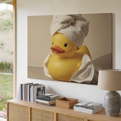 Wall Art Canvas a Rubber Duck Sitting on a Surface Wrapped in a Towel Around