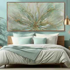 Oversized Abstract Gold Line Canvas Art for Bedroom & Dining Room 36″x70