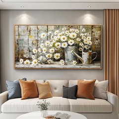 PHAOHUAXM Large Canvas Wall Art 48″L x 24″W, Retro White Flower Wooden Frame