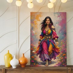 Colorful Bohemian Woman Canvas Wall Art Gypsy Style Colorful Dress Canvas Print