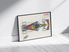 Formula 1 Racing Sketch Poster Red Bull F1 Car Blueprint Wall Art Print