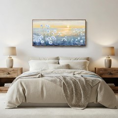 Framed Wall Art for Living Room Blue Ocean Beach Sunset Seascape Painting Abs…