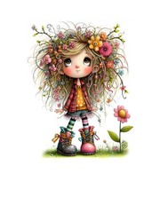 16×20 Quirky Flower Girl Canvas Print Wall Art