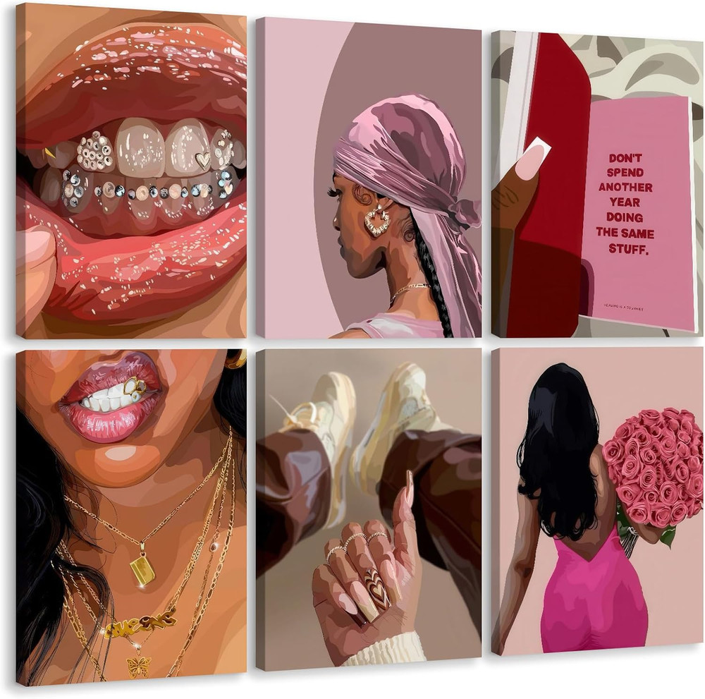 Pink Abstract Black Woman Canvas Art – Ready to Hang 12×16 Inch Decor