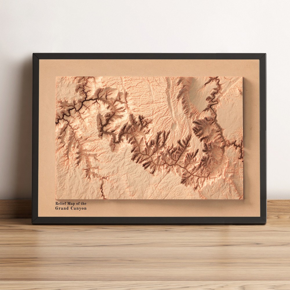 Grand Canyon Map, Grand Canyon 2D Relief Map, Arizona Map – 2D Flat Print