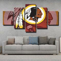 Washington Redskins NFL Football Team Lamination Logo 5 Piece Canvas Wall Art