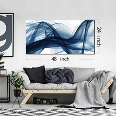 Modern Blue and White Abstract Wall Art for Bedroom and Office, 24″ x 48