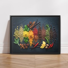 Dark Moody Culinary Spices Wall Art, Colorful Herbs and Seasonings Food Photo