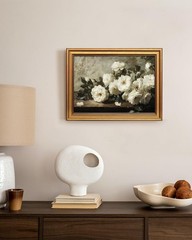 Bzstyleart Vintage Wall Art Decor for Living 16″L x 12″W, White Rosebush