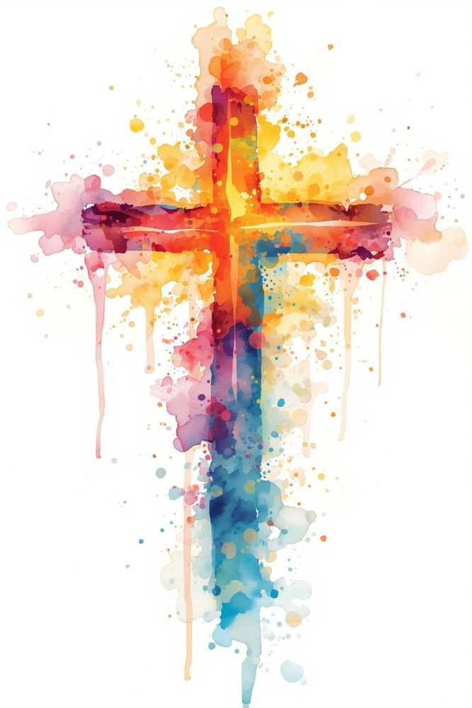Christian Cross Colorful Paint Splash 4×6 Photo Print Religious Wall Art Decor