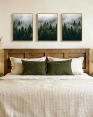 Green Fog Pine Tree Framed Wall Art Nature Misty Nordic Forests Morden Paints…