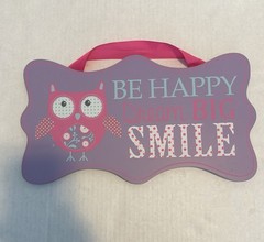 Be Happy Dream Big Smile Owl Hanging Wall Art Purple Pink Kids Bedroom Playroom