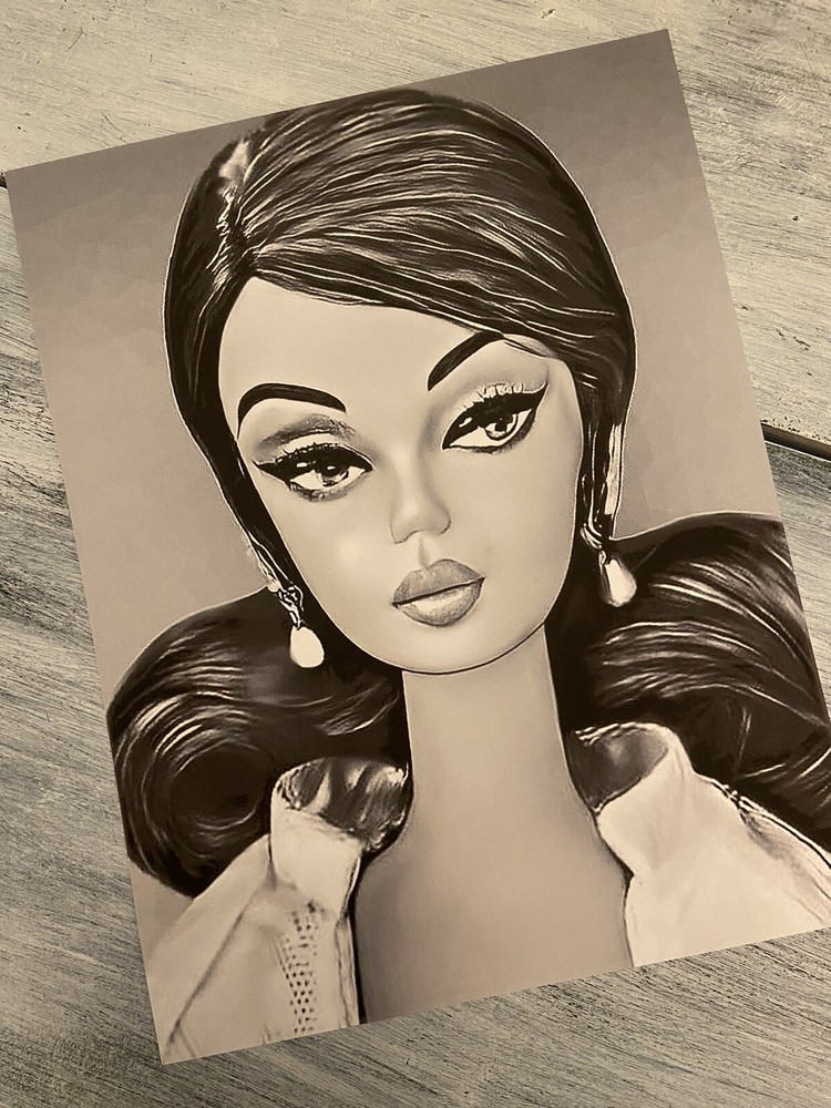 Retro Barbie Portrait Art Print 8×10 – AA Silkstone Barbie