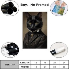 Ljubovnik Gentleman Black Cat Canvas Frame Wall 12″L x 18″W, style-1 Unframed