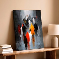 Wall Art Abstract City Crowd Painting Modern Urban Figures Canvas Print Decor