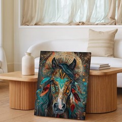 Bohemian Horse Canvas Wall Art Native American Tribal Feathers Animal Print