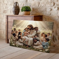 Jesus with Children Canvas Wall Art Christian Inspirational Religious Wall Decor