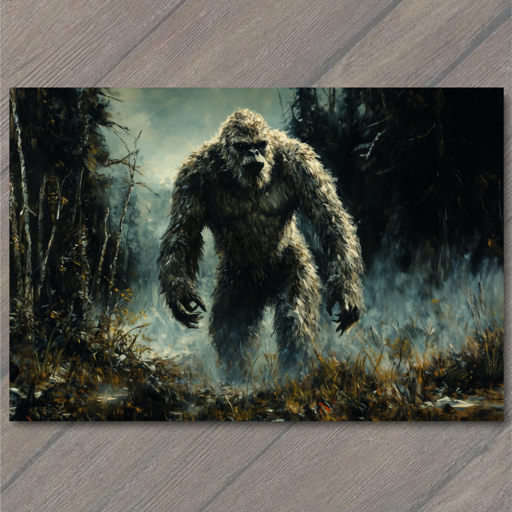 Art Print Bigfoot Walking at Sunset Majestic Forest Scene Mythical Creature Yet