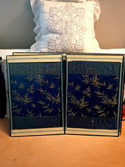 2pc Wallart 12×18 in Front Load Framed Japanese Bamboo silk & Greek Key Fabric