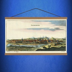 Antique 1685 Panoramic Town View of Luxembourg; Canvas, Magnetic Wooden Hanger