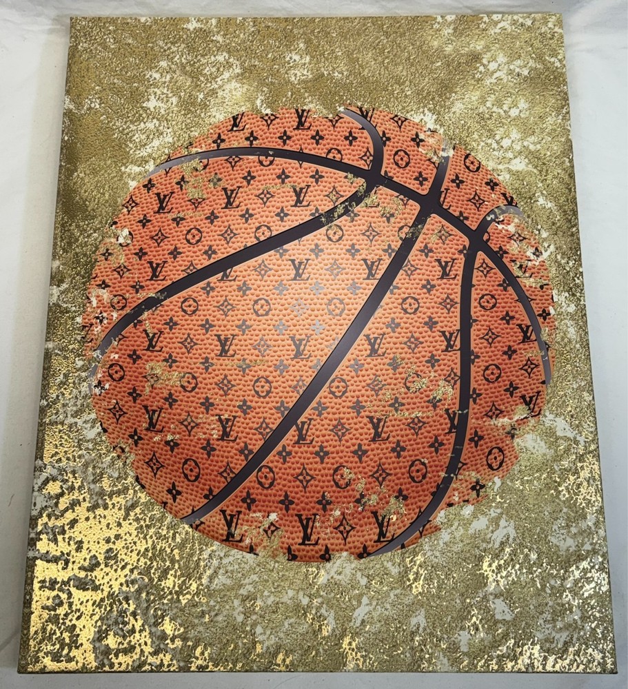 Louis Vuitton Logo Basketball Gold Wall Art Decor Screened Canvas 16×24″