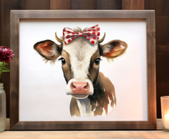 Cow Wall Art Print, Cow Wearing a Bow on Head Art Print, Farmhouse Wall Decor