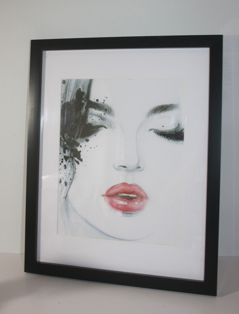 Black Framed Abstract Woman Face Watercolor Print Wall Picture