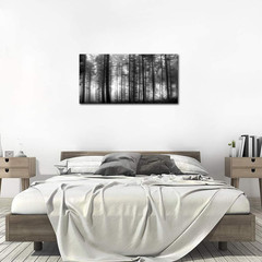 Foggy Forest Canvas Art – Large Black and White Nature Landscape 24″ X 48