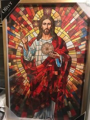 Jesus Christ Rare Art Print Colorful (Framed Glass) 15×24 Inches Wall Mount.