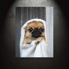 Framed Canvas Pekingese Dog Wrapped Towel Shower Cute Bathroom Decor
