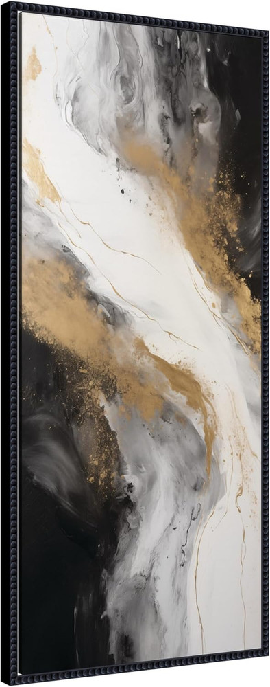 Luxe Drift Modern Abstract Canvas Art with Beaded Black Frame, 18×40