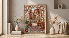 Vintage Moroccan Garden Canvas Print Islamic Architecture Poster Boho Wall Art