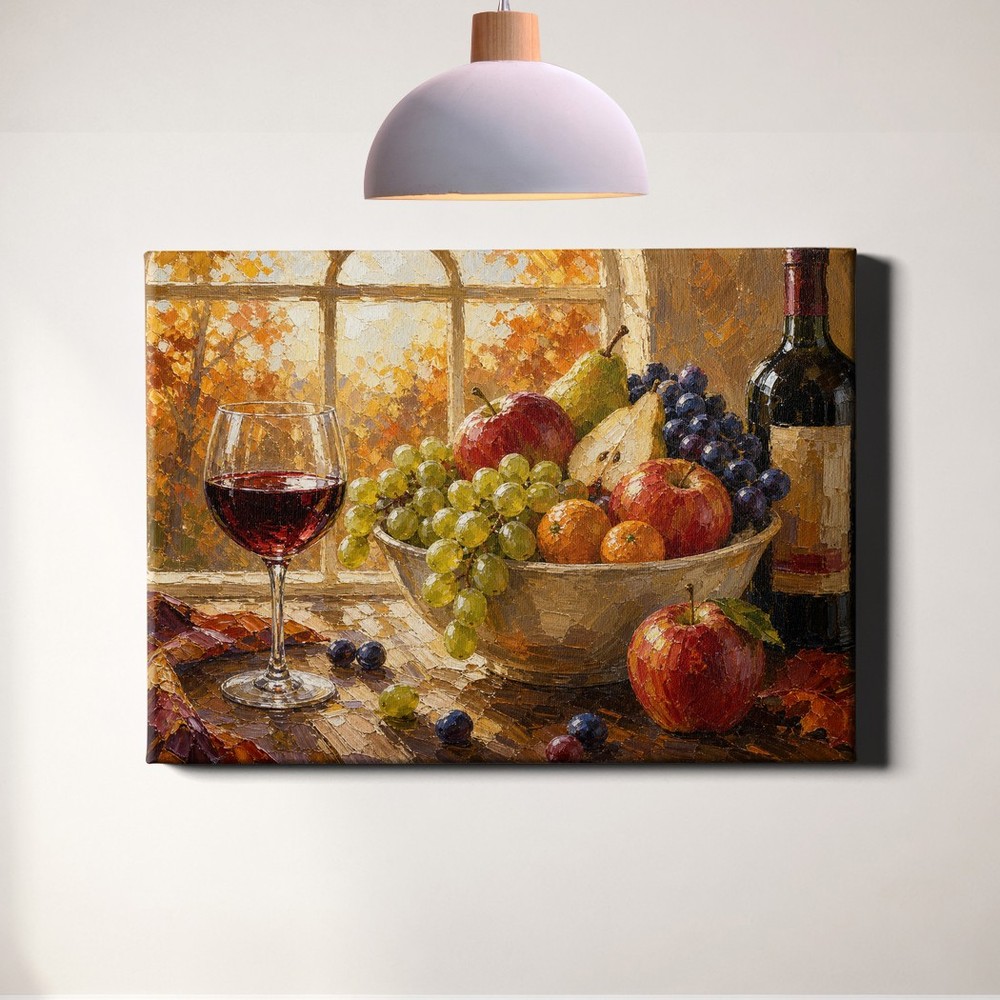 Fruit Still Life with Wine Canvas Art Classic Tabletop Kitchen Decor