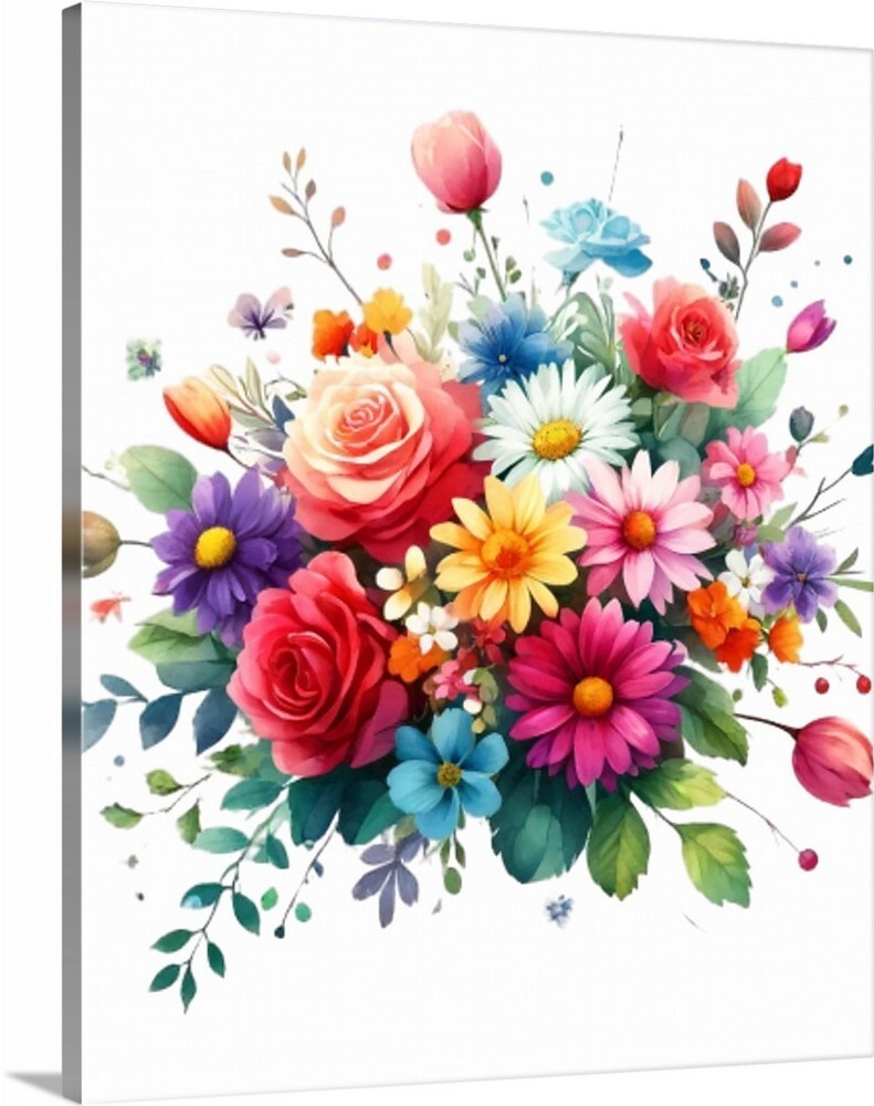 Beautiful Floral Flower Bouquet Bunch Flowers Stretched Gallery Canvas Wrap