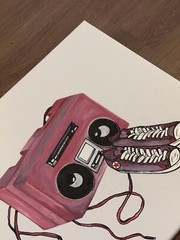 Vintage Boombox And Sneakers Poster: Acrylic On Canvas 20’x16’