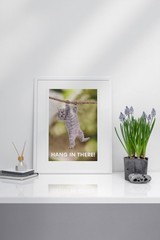 Hang In There! Cat Retro Motivational Poster 12×18