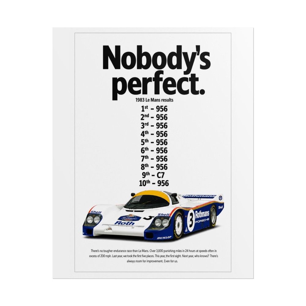 Porsche 956 Poster – “Nobody’s Perfect” Le Mans Racing Wall Art Print