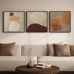 Large Framed Neutral Abstract Wall Art for Living Room, Mid Century Modern Ca…